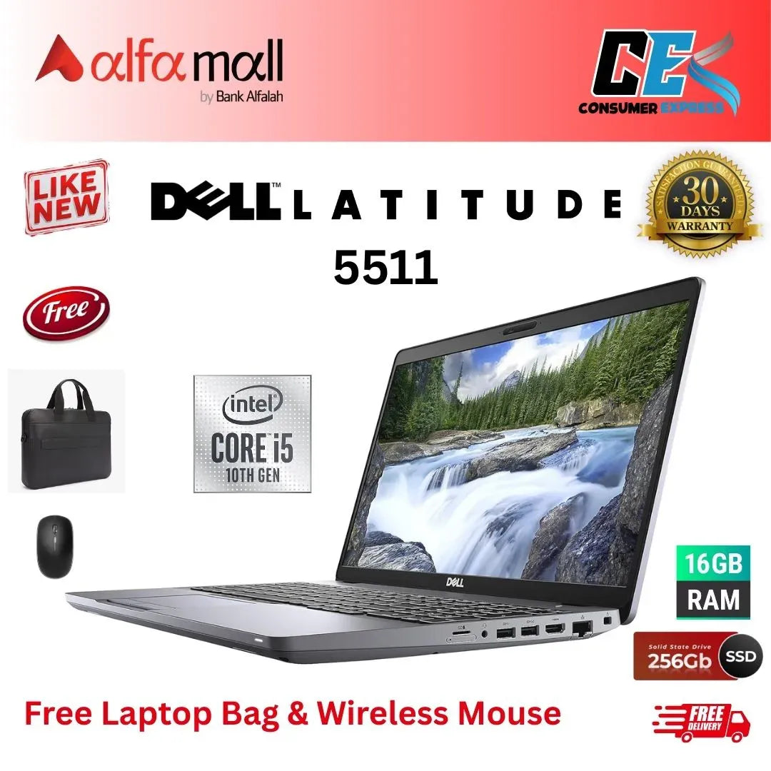 DELL Litude 5511 Core i510th Gen 8GB RAM 256GB SSD 15.6 Inch Display (Like New) Free Laptop Bag & Mouse