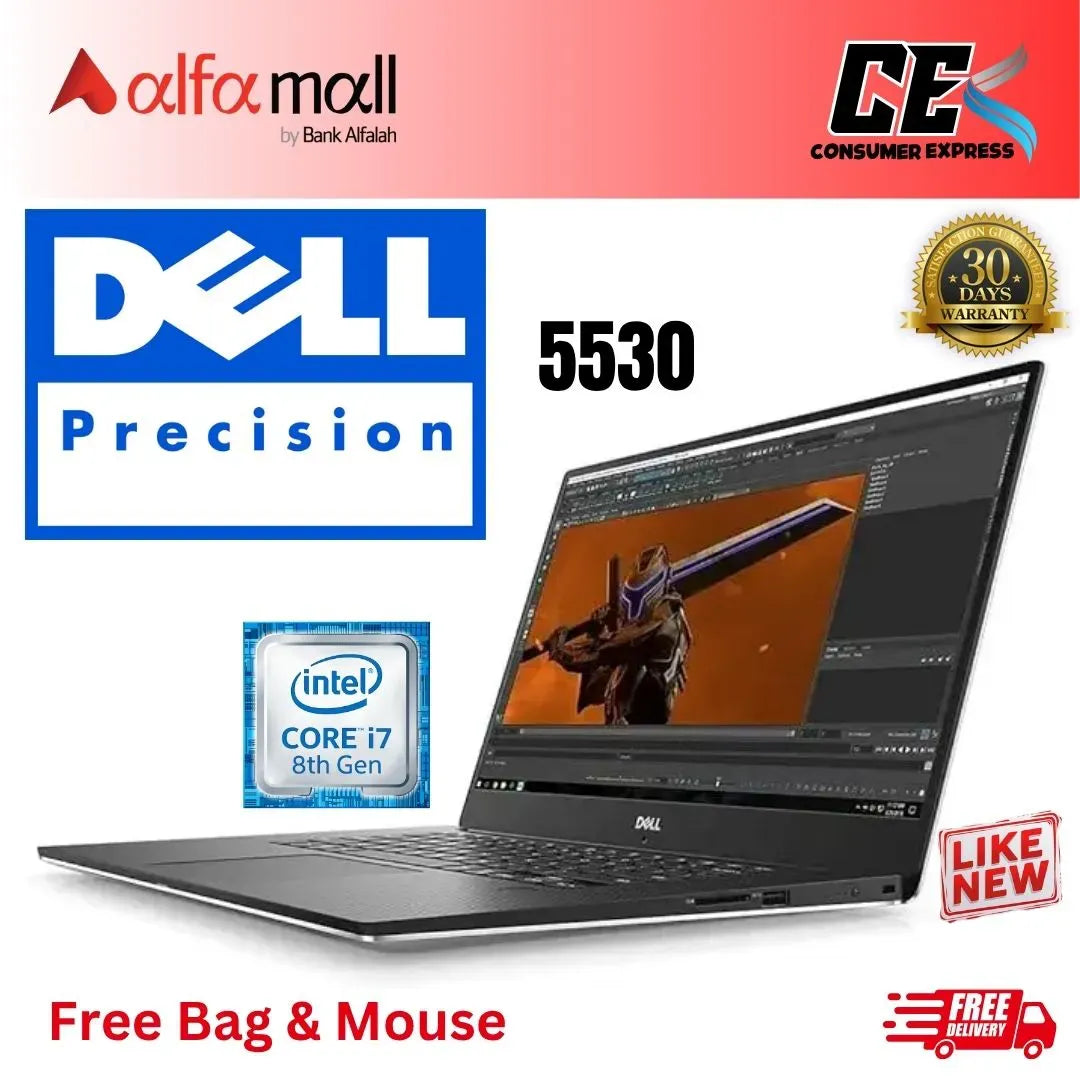 DELL Precisi 5530 Intel Core i7 8th Generi2GB Ram 512GB SSD 4GB Nvidia Quadro P1000 Graphics Card 15.6 Inch (Like New) Free Bag & Wireless Mouse