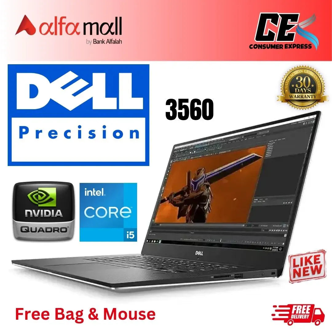 DELL Precisi560 Core i5 11th Generi2GB Ram 512GB SSD 2GB Nvidia Quadro T500 Graphics Card 15.6 Inch (Like New) Free Bag & Mouse