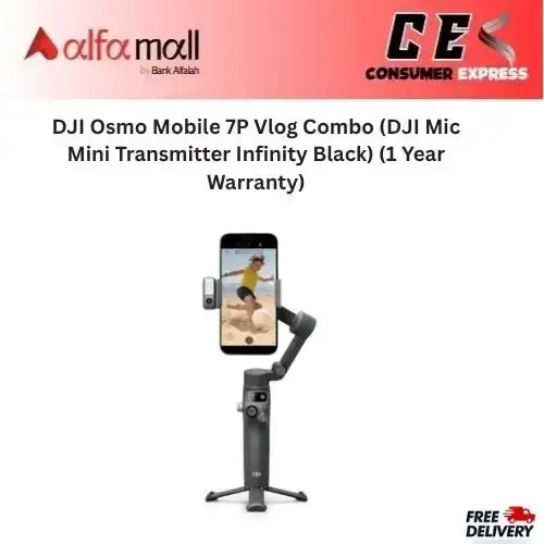 DJI Osmo Mobile 7P Vlog Combo (DJI Mic Mini Transmitter Infinity Black) (1 Year Warranty)