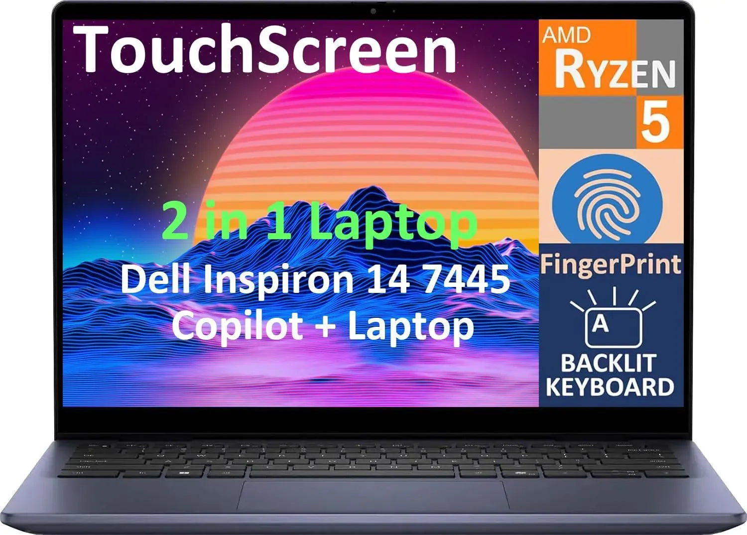 Dell Inspir 14 7445 2in1 Business Laptop AMD Ryzen 58640HS 8GB DDR5 512GB SSD Backlit KB 14" FHD+ IPS Touchscreen Windows 11 Midnight Blue (NEW)