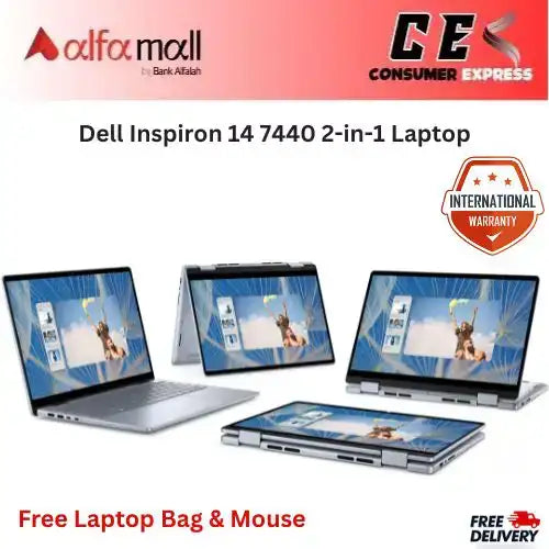 Dell Inspiron 14 7440 2-in-1 Laptop | Intel Core 5 processor 120U 8GB DDR5 512GB SSD Fingerprint Reader Backlit KB Windows 11 14" FHD+ Touchscreen | Ice Blue (Brand New, International Warranty) -