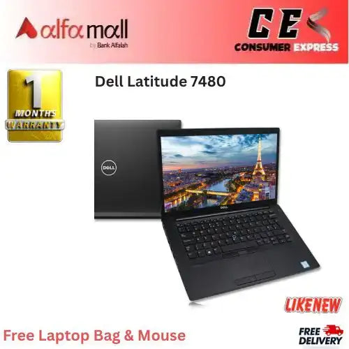 Dell Latitude 7480 Ci7 6th Generation 8GB Ram 256GB SSD 14" Inch Display (Like New) - Free Bag & Mouse -