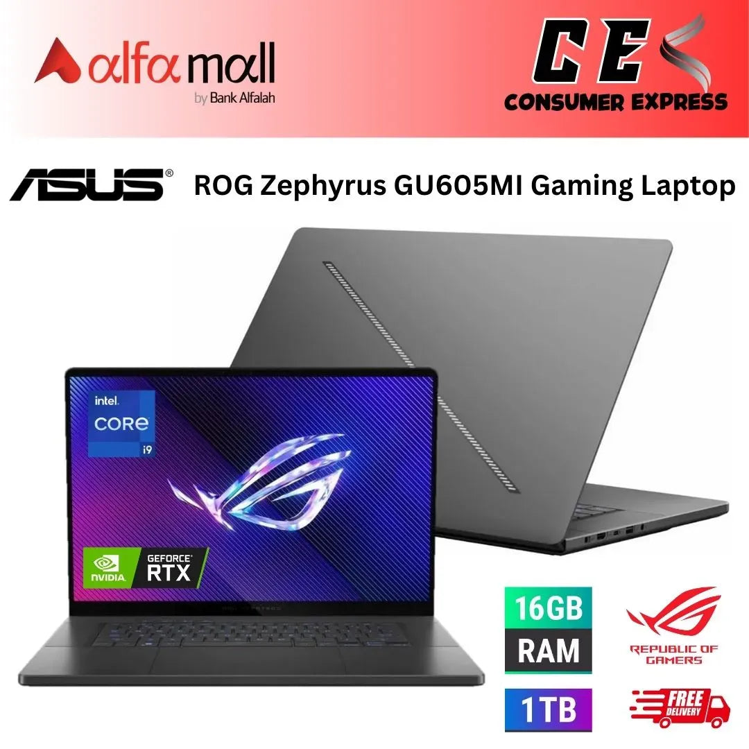 ASUS ROG Zephyrus GU605MI Intel Core Ultra 9 185H Processor 16GB 1TB SSD 8GB NVIDIA GeForce RTX4070 GDDR6 GC 16" 2.5K 1600p 240Hz 0.2ms OLED ROG Nebula Display 1Ze RGB BKB Slash Lighting TPM W11 (Black Editi, NEW)