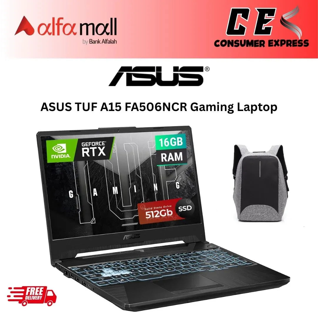 ASUS TUF A15 FA506NCR Laptop AMD Ryzen 7 7435HS 16GB 512GB SSD 4GB Nvidia RTX3050 GDDR6 GC 15.6Inch FHD 144Hz Display RGB Backlit KB (Black, 2 Years Warranty)