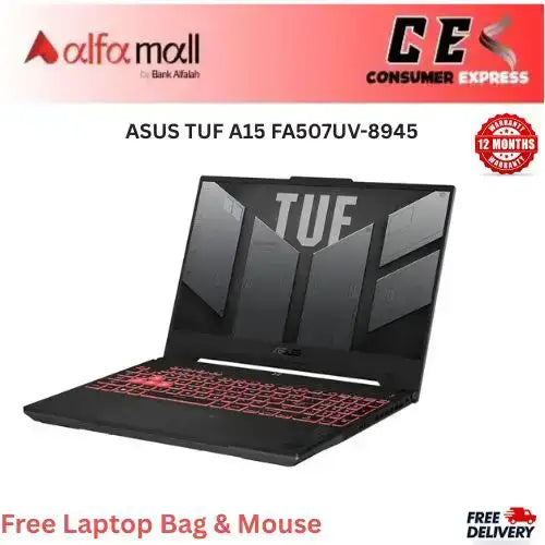 ASUS TUF A15 FA507UV8945 Ryzen 9 8945H, 16GB DDR5 RAM, 512GB SSD, RTX 4060 8GB, 15.6Inch WQHD 2.5K IPS 165Hz, Eclipse Gray (Brand New, 1 Year Warranty)