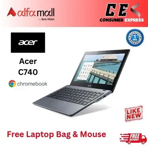 Acer C740 Chromebook 128GB Storage 4GB RAM 11.6 Inch Display Windows 10 9 Hours Btery (Like New) Free Bag & Mouse