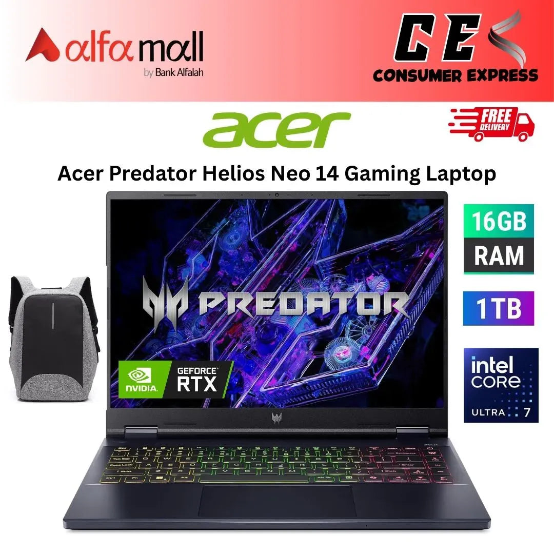 Acer Predor Helios Neo 14 Gaming Laptop Intel Core Ultra 7 155H Processor 16GB 1TB SSD 8GB NVIDIA GeForce RTX4060 GDDR6 GC 14.5Inch WQXGA IPS 120Hz Display 3 Ze RGB Backlit KB Win11 Home (Abyssal Black, NEW)