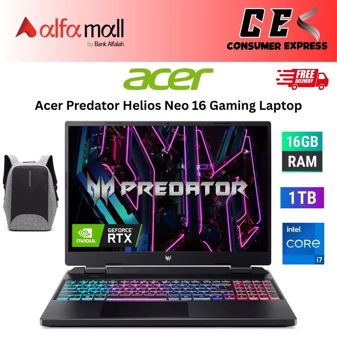 Acer Predor Helios Neo 16 14th Gen Core i714650HX Processor 16GB 1TB SSD 8GB NVIDIA GeForce RTX4060 GDDR6 GC 16Inch WUXGA IPS Slim Bezel 180Hz Display 4Zes RGB BKB (Abyssal Black, NEW)