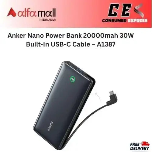 Anker Nano Power Bank 20000mah 30W Built-In USB-C Cable – A1387 -