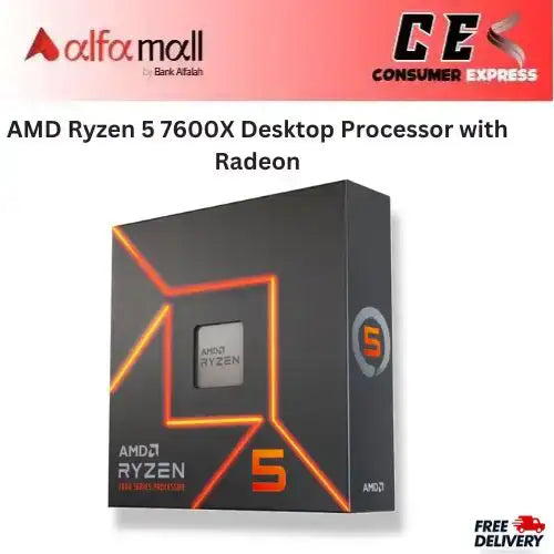 AMD Ryzen 5 7600X Desktop Processor with Radeon Graphics, 6 Core, 12 Threads, Socket AM5, Unlocked, Zen-4, Box Pack