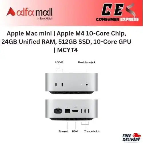 Apple Mac mini | Apple M4 10-Core Chip, 24GB Unified RAM, 512GB SSD, 10-Core GPU | MCYT4 | 1-Year Warranty | All in One | Free Mouse -