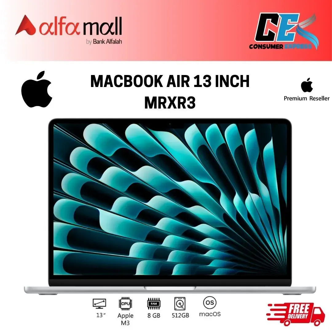 Apple MacBook Air 13 MRXR3 Apple M3 Chip 8Core CPU 10Core GPU 8GB 512GB SSD 13.6Inch Liquid Retina with True Te Display Backlit Magic KB with Touch ID (Silver,2024)