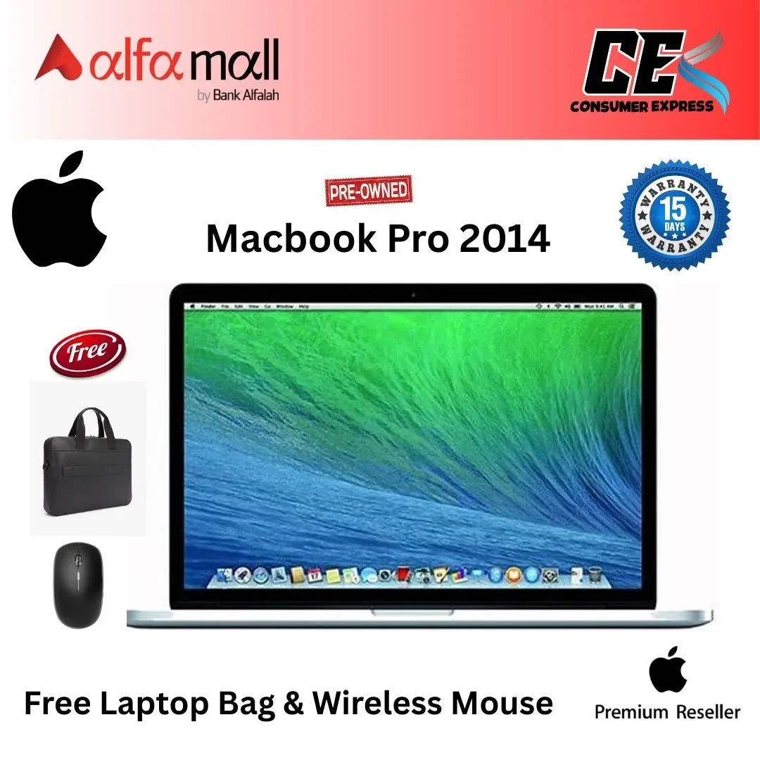 Apple MacBook Pro 2014 Model A1398 Core i7 2.8GHz 16GB Ram 500GB SSD 15.4 inch Retina Display Mac iOS Big Sur With Charger (Like New) (Free Bag and Mouse)