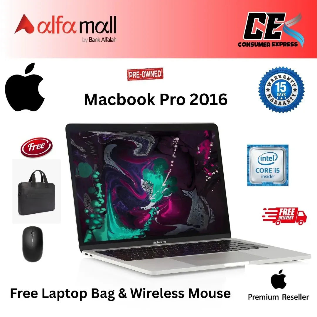 Apple MacBook Pro 2016 Core i5 Processor 8GB Ram 256GB SSD 13.3 inch Retina Display With Charger (Like New) (Free Bag and Mouse)