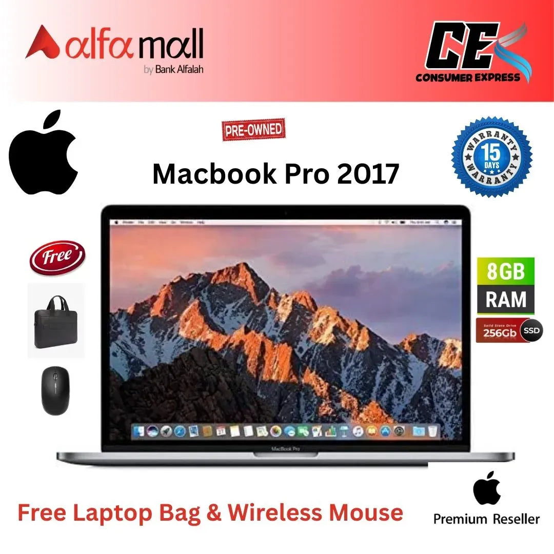 Apple MacBook Pro 2017 2.3GHz Intel Core i5 (13inch, 8GB RAM, 256GB SSD) Silver (Like New) (Free Bag & Mouse)