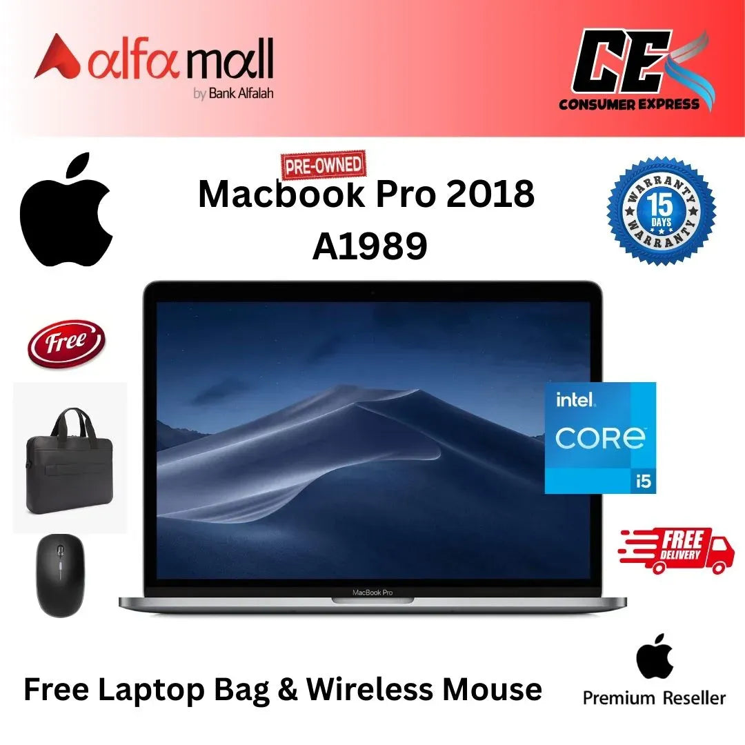 Apple MacBook Pro 2018 A1989 Core i5 Quad Core 16GB Ram 1TB SSD 13.3 inch Retina Touch Bar Touch ID With Charger (Like New) (Free Bag and Mouse)