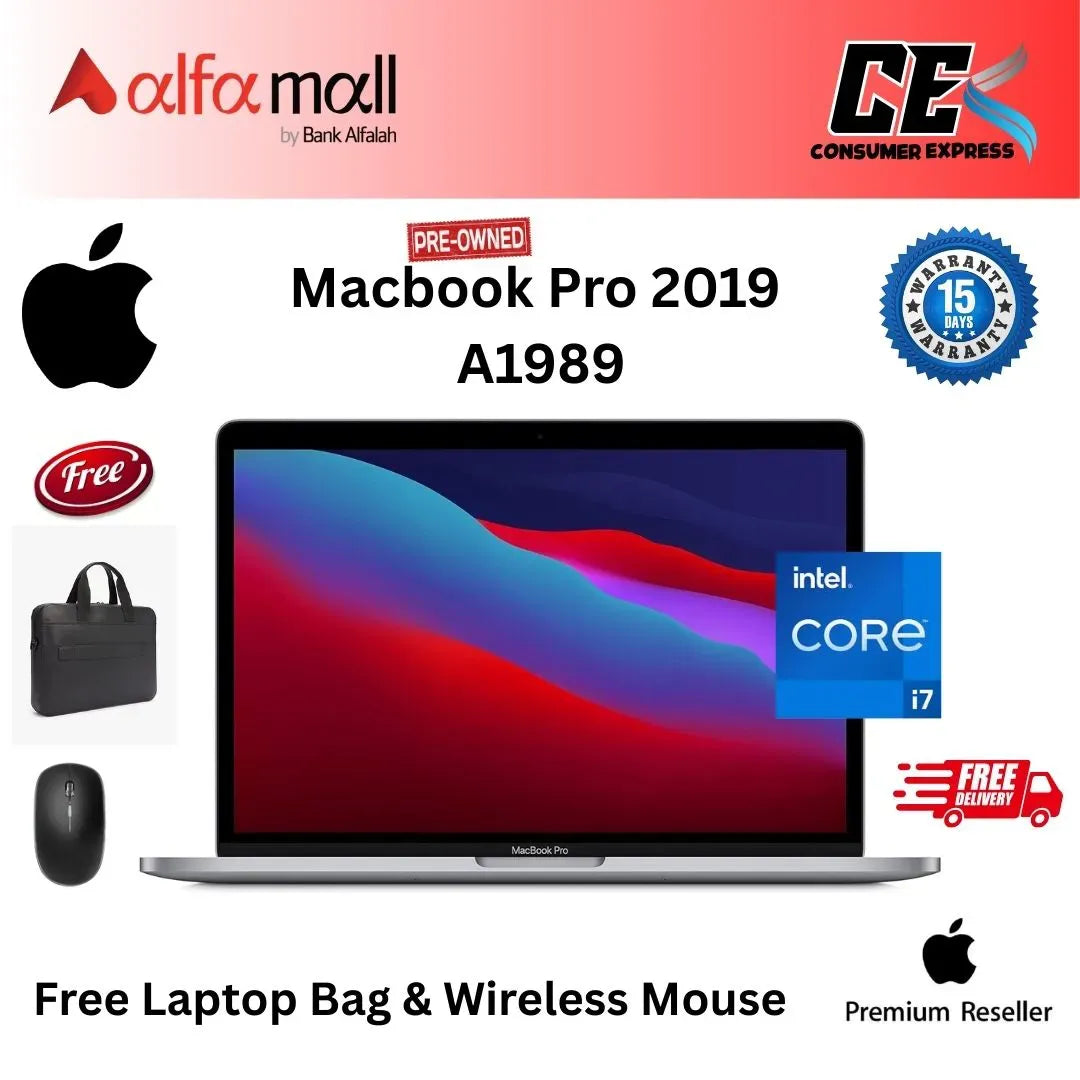 Apple MacBook Pro 2019 A1989 Core i7 2.8GHz Quad Core 16GB Ram 256GB SSD 13.3 inch Retina Touch Bar Touch ID With Charger (Like New) (Free Bag and Mouse)