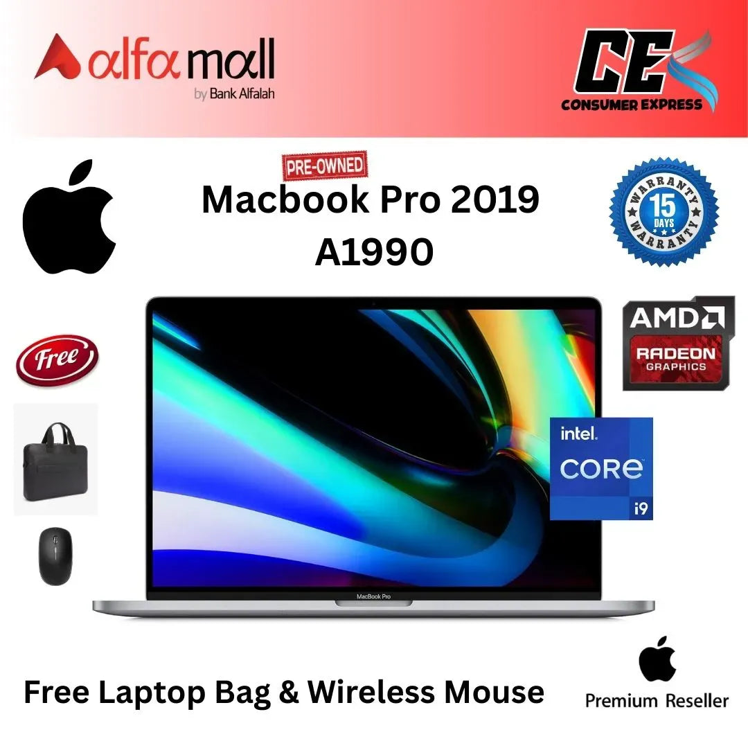 Apple MacBook Pro 2019 A1990 Core i9 Processor 32GB Ram 500GB SSD 4GB AMD Rade 15.4inch Retina Display Touch Bar Touch ID With Charger (Like New) (Free Bag and Mouse)
