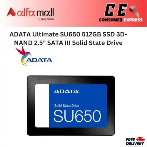 ADATA Ultimate SU650 512GB SSD 3D-NAND 2.5" SATA III Solid State Drive - ASU650SS-512GT-R