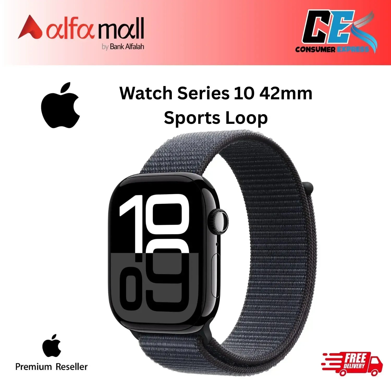 Apple Watch Series 10 GPS 42 mm Smartwatch with Jet Black Aluminium Case with Ink Sport Loop, Fitness Tracker, ECG App, Always On Retina Display New Non Active (Other Banks)