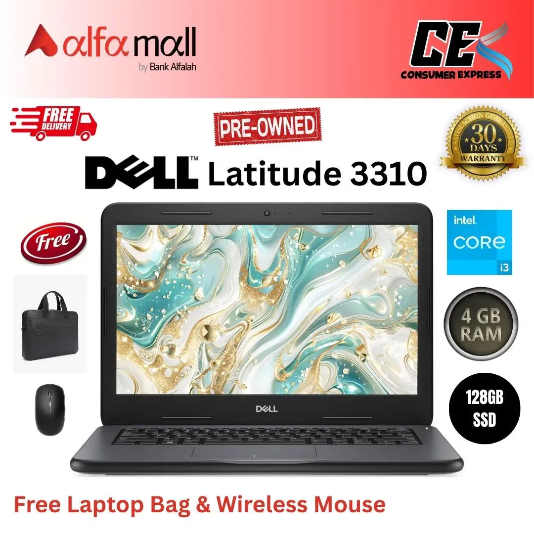 Dell Litude 3310 Corei38th Gen 4GB RAM 128GB SSD 13.3€³ Display (Like New) Free bag & Mouse
