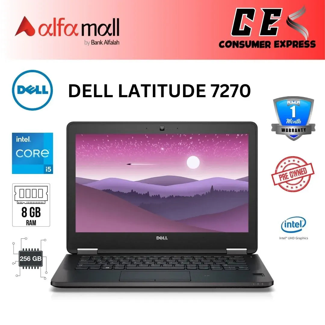 Dell Latitude E7270 ,Intel Core i56300U, 8GB Ram, 256GB Solid Ste SSD, 14 inch display Free Bag & Mouse (Like New) - (Other Bank)
