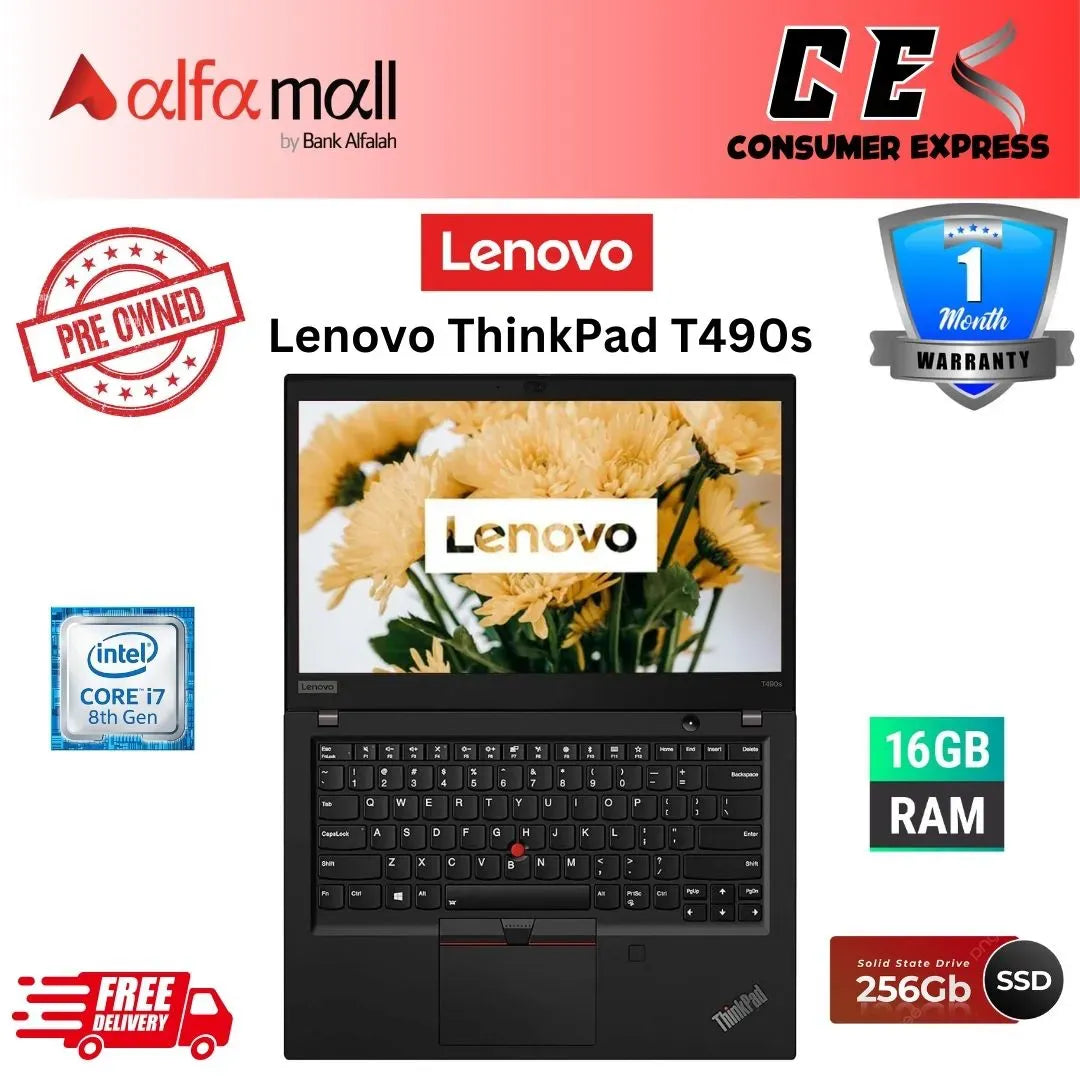 Lenovo ThinkPad T490s , 8th Gen Intel Core i7-8565U Quad Core Processor, 16GB DDR4 RAM, 256GB SSD NVMe, 14Inch FHD Display, Free Bag & Mouse (Like New) - (Other Bank)