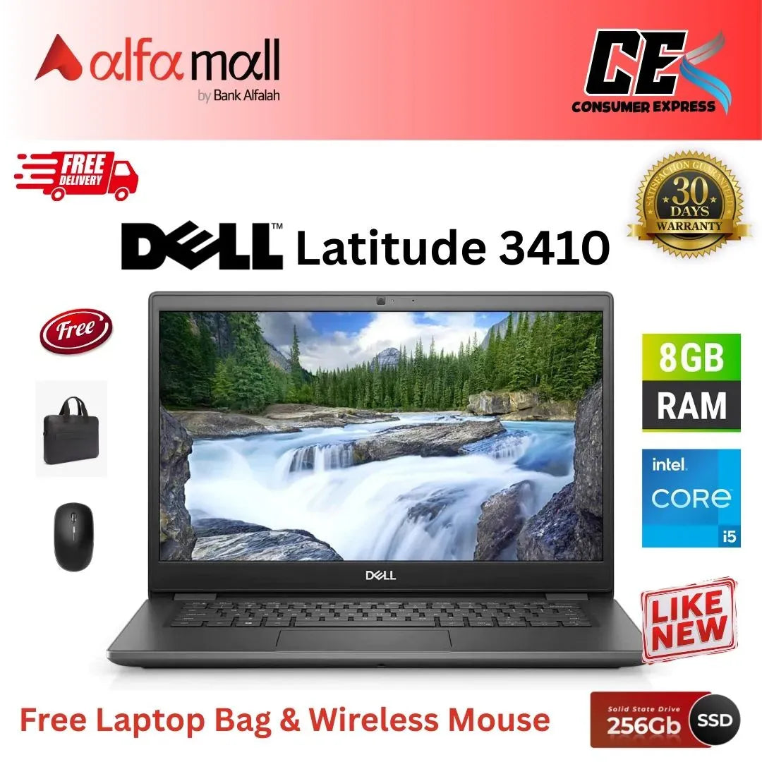 Dell Latitude 3410 ,Core i5 10th Gen, 8 GB RAM, 256 GB SSD, 14 Inch Display, Free Bag & Hp Wireless Mouse (Like New) - (Other Bank)