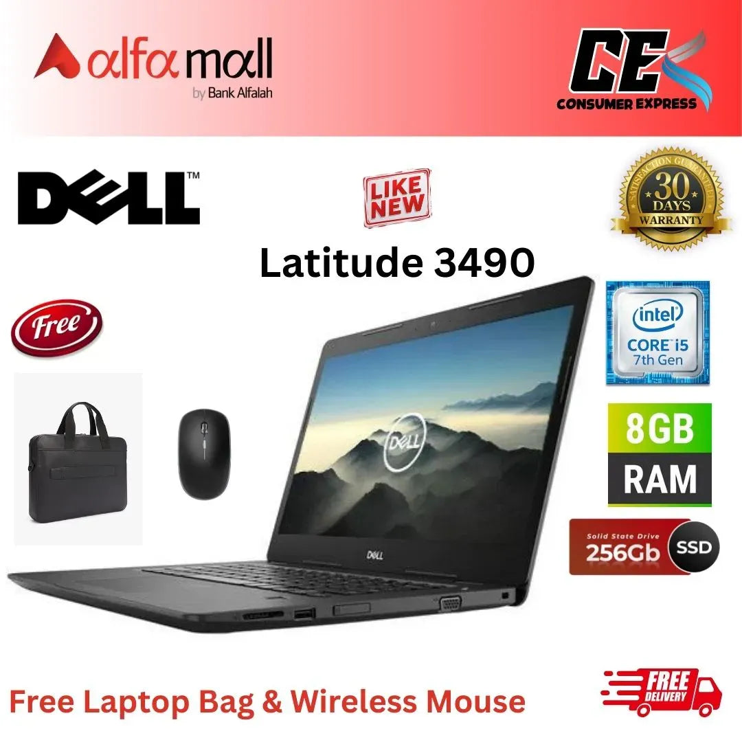 Dell Latitude 3490 ,Core i5 8th Gen, 8GB RAM, 256GB SSD, 14 Inch Display, Free Bag & Hp Wireless Mouse (Like New) - (Other Bank)