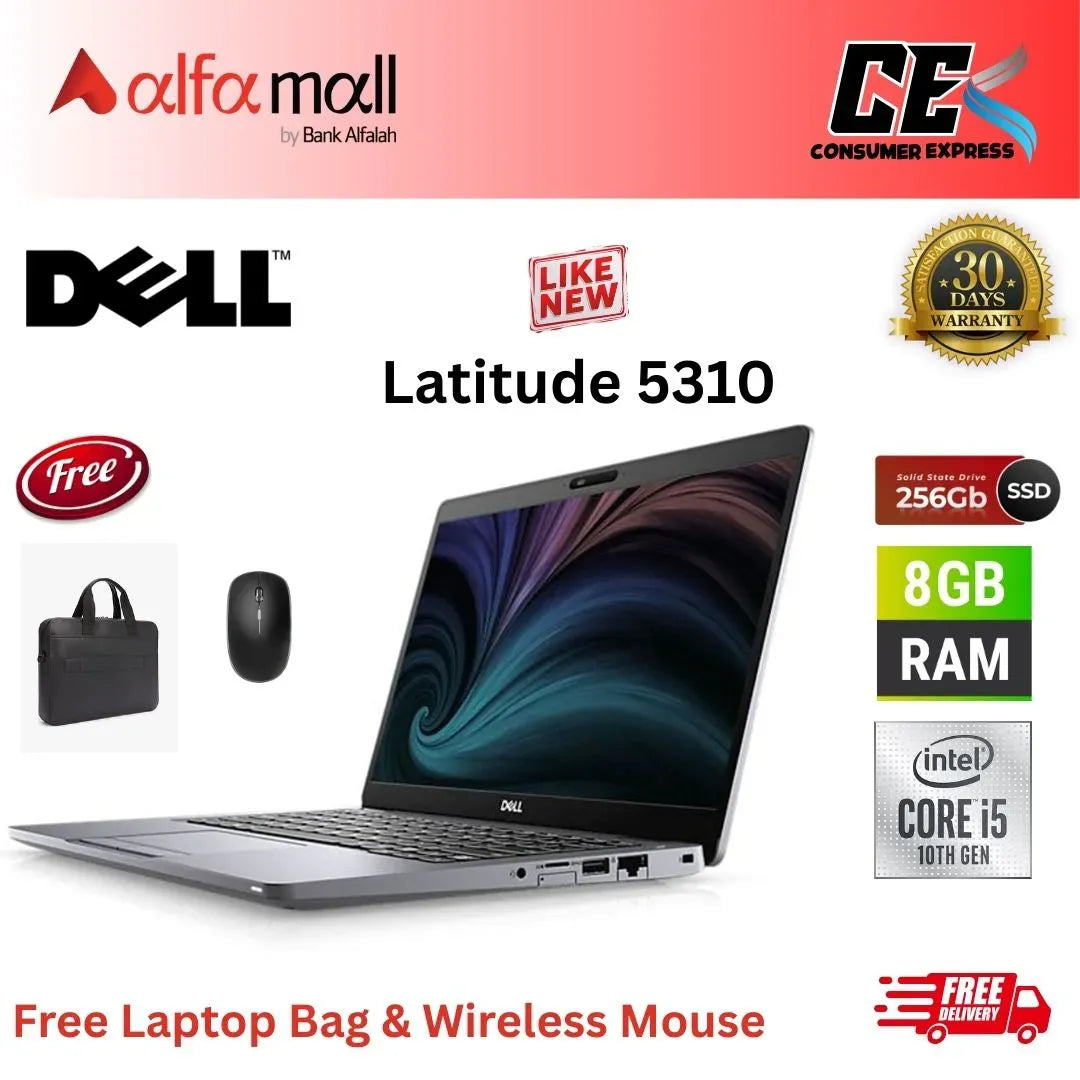 Dell Latitude 5310 ,Core i5 10th Gen, 8GB RAM, 256GB SSD, 13.3 Inch Display, Free Bag & Hp Wireless Mouse (Like New) - (Other Bank)