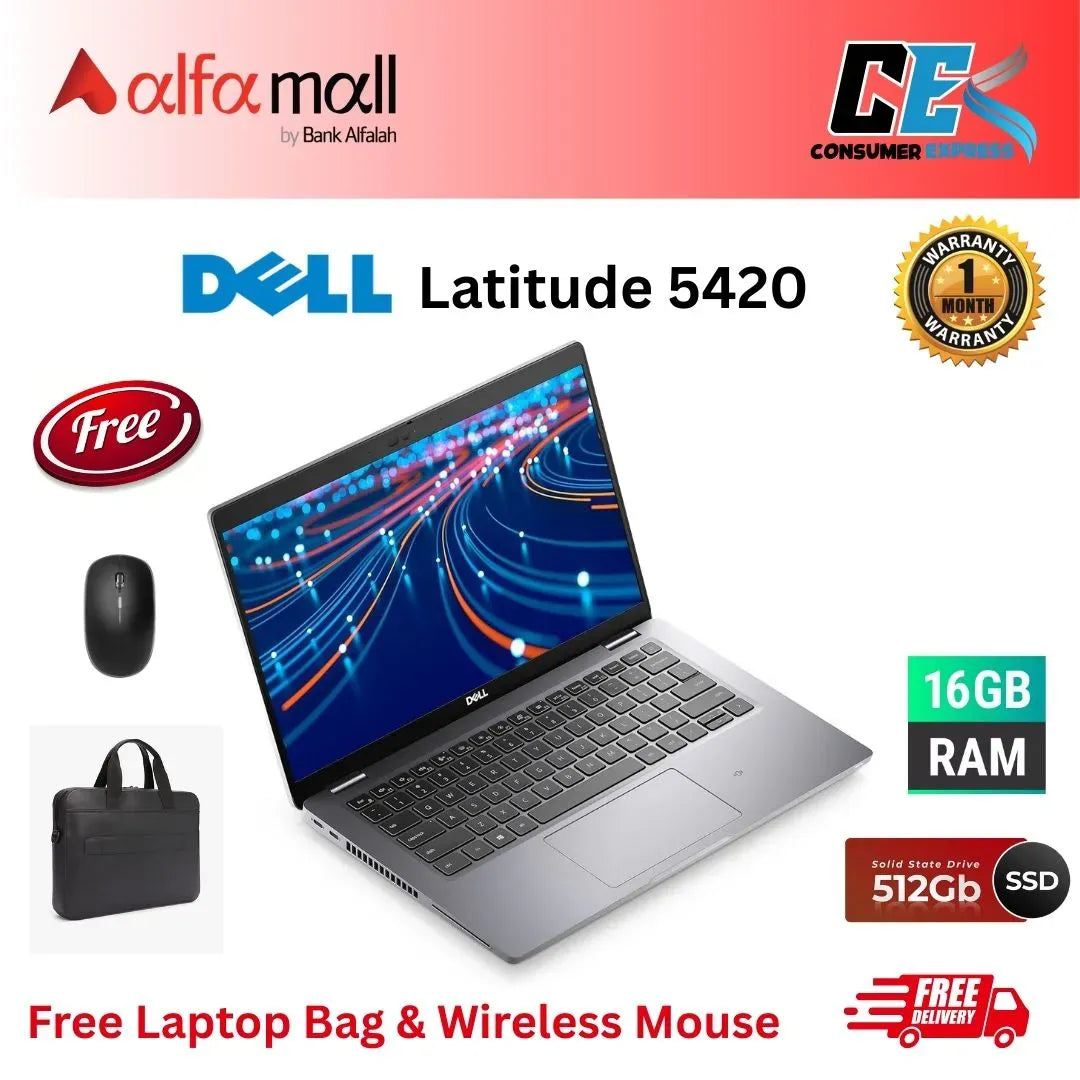 Dell Latitude 5420 ,Intel Core i7 11th Gen, 16GB Ram DDR4, 512GB NVMe SSD, 14 Inch Display, Free Bag & Hp Wireless Mouse (Like New) - (Other Bank)