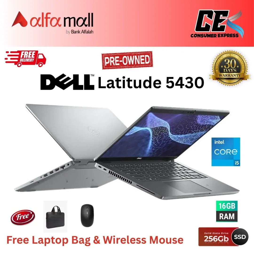 Dell Latitude 5430 ,Core i5 12th Gen, 16 GB RAM, 256 GB SSD, 14 Inch Display, Free Bag & Hp Wireless Mouse (Like New) - (Other Bank)