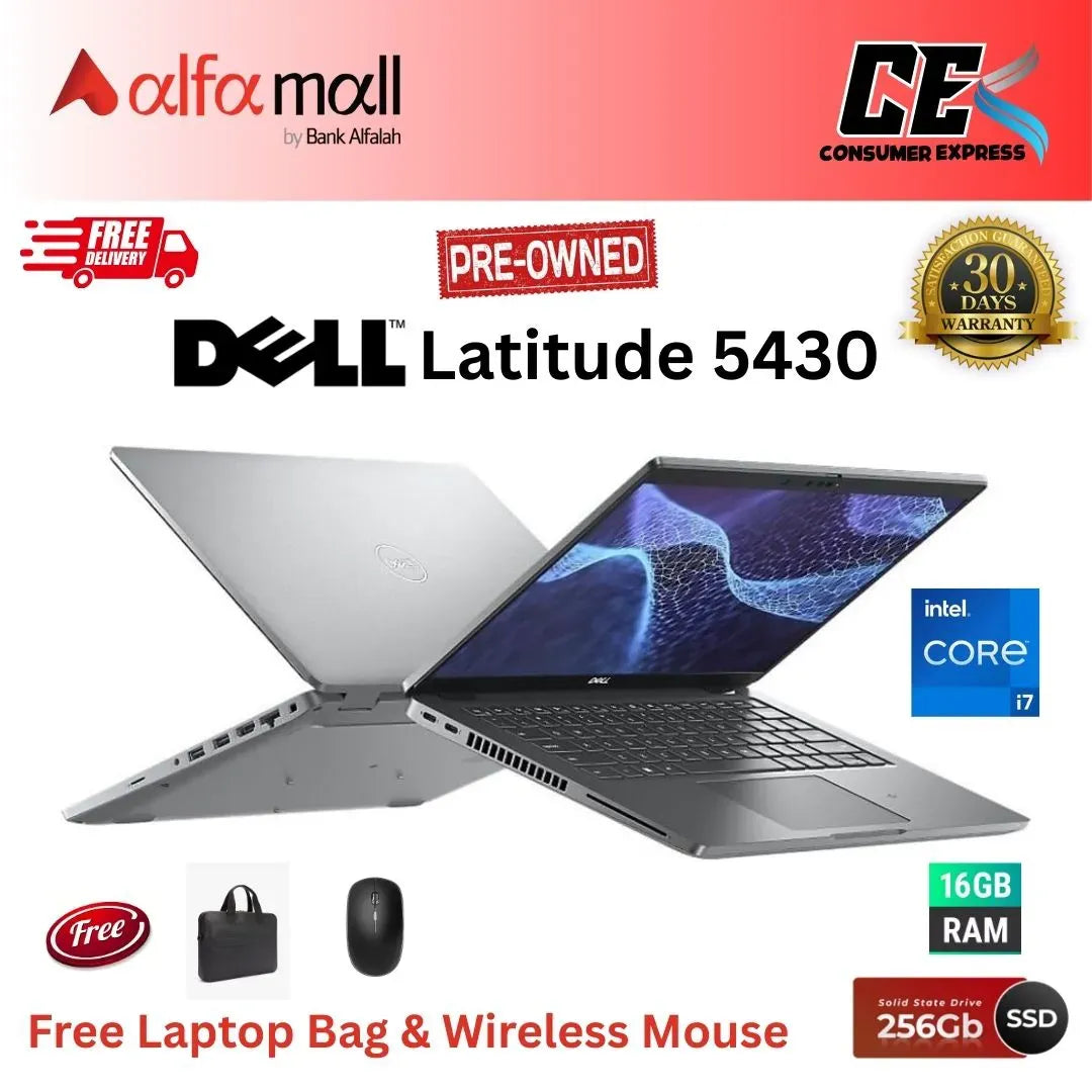 Dell Latitude 5430 ,Core i7 12th Gen, 16 GB RAM, 256 GB SSD, 14 Inch Display, Free Bag & Hp Wireless Mouse (Like New) - (Other Bank)