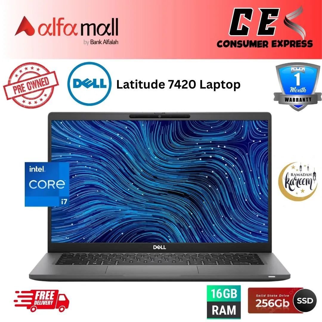 Dell Latitude 7420 ,Core i7-1165G7 11th Gen, 16GB RAM, 256GB SSD, 14Inch FHD Touchscreen Display, Free Bag & Wireless Mouse (Like New) - (Other bank)