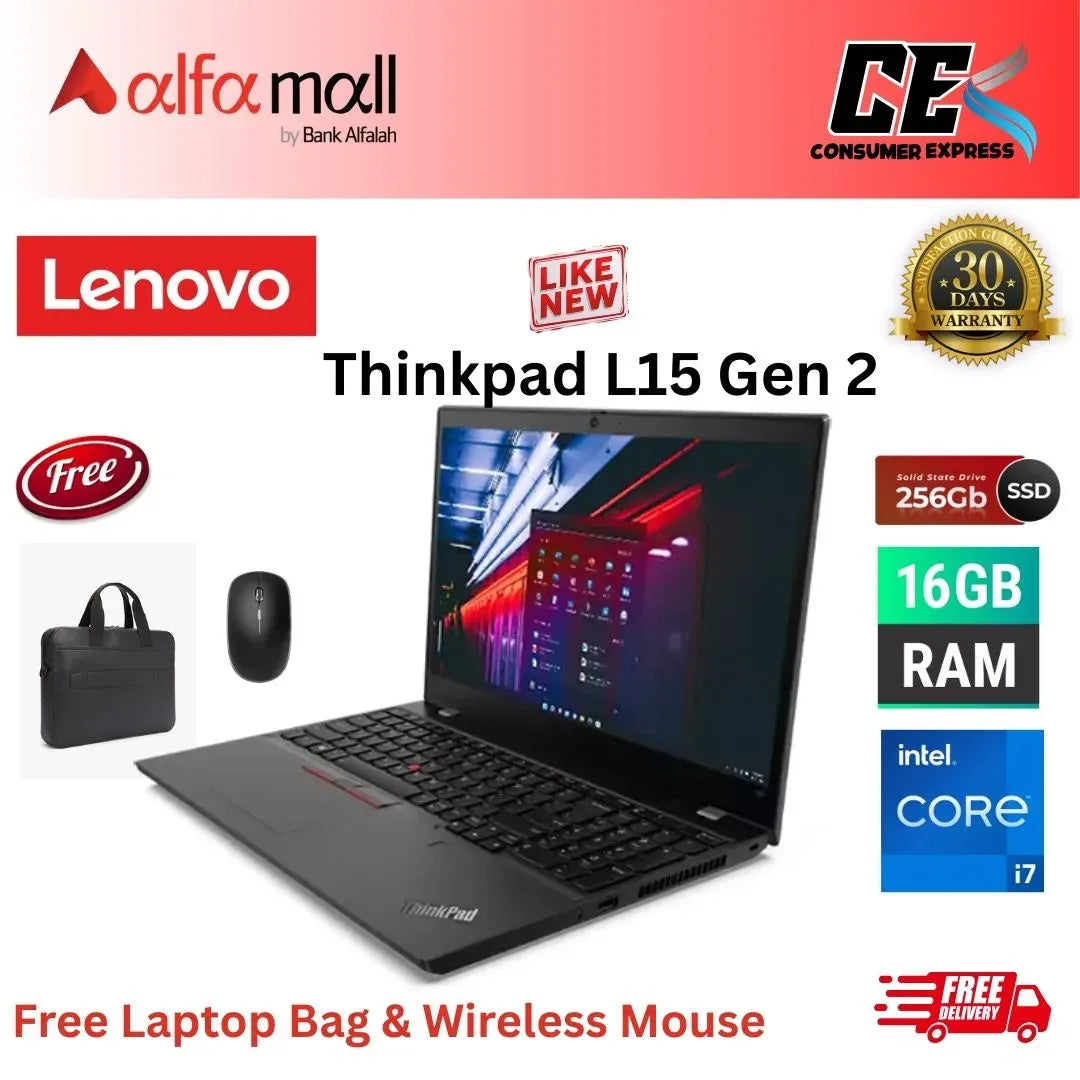 Lenovo ThinkPad L15 ,Core i7 11th Gen, 16GB RAM, 256GB SSD, 15.6 Inch Display, Free Bag & Hp Wireless Mouse (Like New) - (Other Bank)