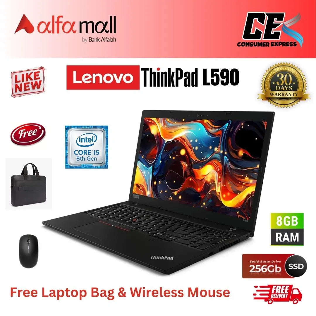 Lenovo Thinkpad L590 ,Core i5 8th Gen, 8GB Ram, 256GB SSD, 15.6 Inch Display, Free Bag & Hp Wireless Mouse (Like New)