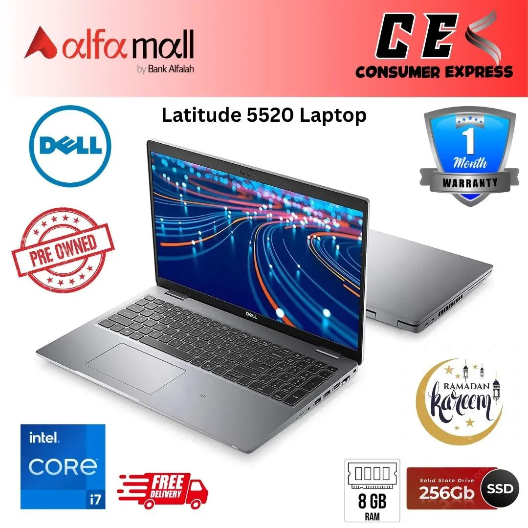 Dell Latitude 5520, Core i7-1165G7 11th Gen, 16GB RAM, 256GB SSD, 15.6" FHD Display, Free Bag & Hp Wireless Mouse (Like New)