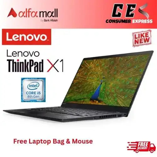 Lenovo Thinkpad X1 Carb Slim Business Laptop Intel Core i5 8th Gen 8GB Ram 256GB SSD Webcam 14" Inch Display (Like New) Free Bag & HP Wireless Mouse (0% Markup Upto 6 Months)