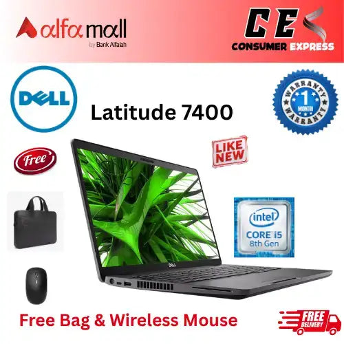 Dell Latitude 7400 Business Laptop Core i5 8th Gen 16GB RAM 256GB SSD 14 Inch Display (Like New) Free Bag & HP Wireless Mouse (0% Markup Upto 6 Months)