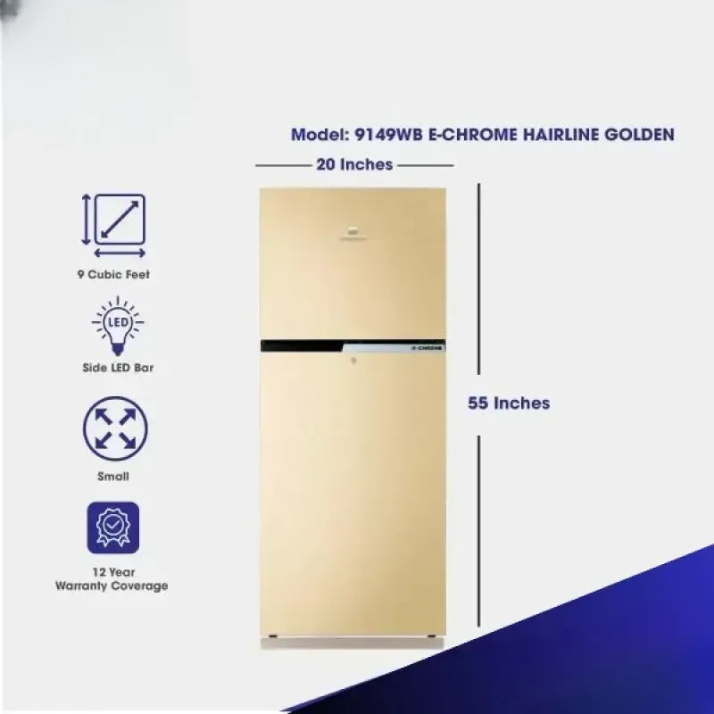 Dawlance Refrigerator 9 Cubic Feet 9149WB E Chrome (0% Markup upto 6 Months)