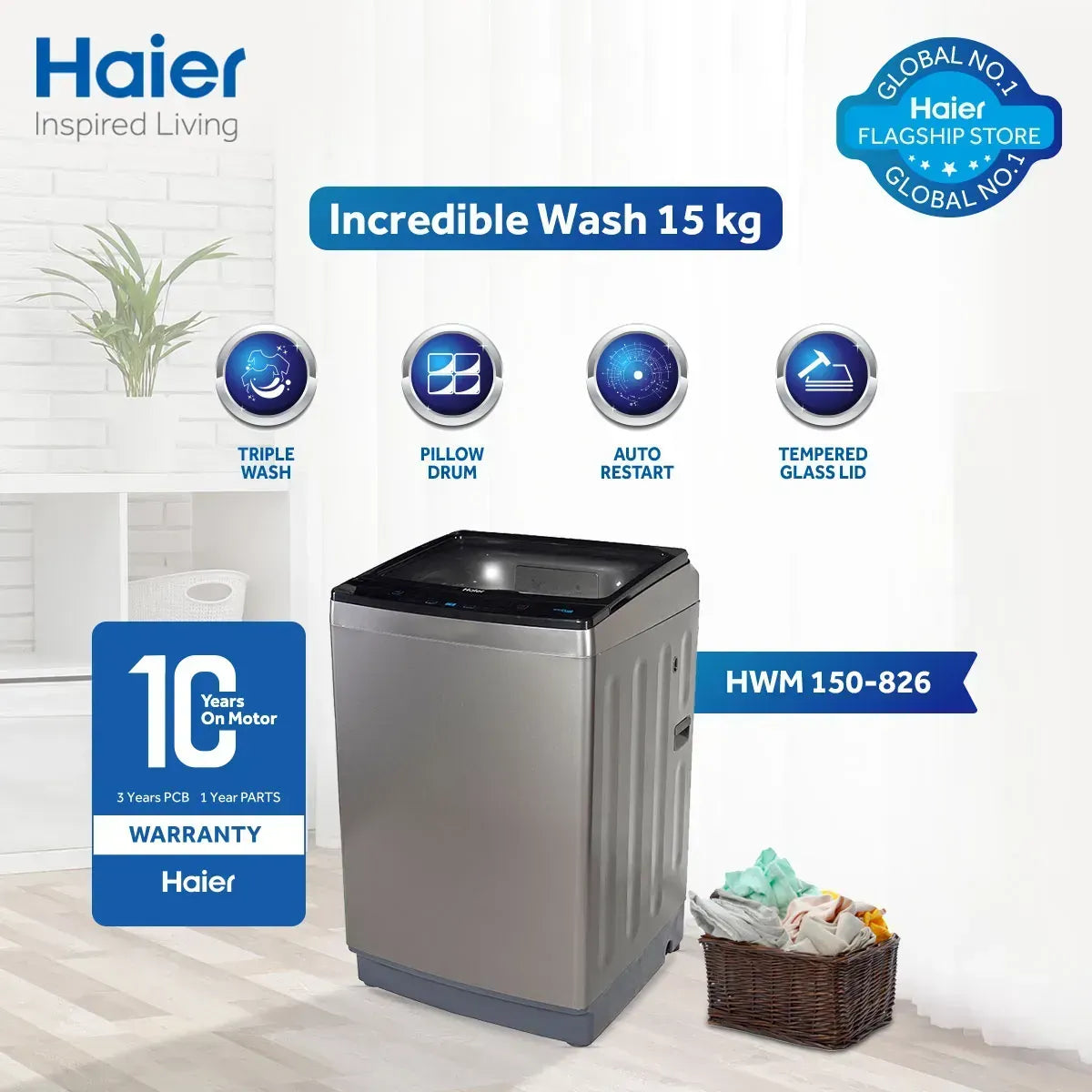 Haier Automatic Washing machine 15Kg 150-826 Official Warranty (0% Markup upto 6 Months)