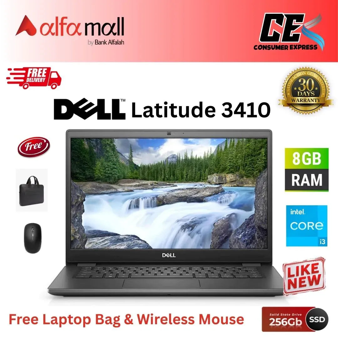 Dell Latitude 3410 |Core i3 10th Gen, 8GB RAM, 256GB SSD, 14 Inch Display, Free Bag & Hp Wireless Mouse (Like New) - (0% Markup upto 6 Months)