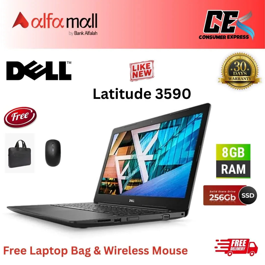 Dell Latitude 3590 |Core i5 8th Gen, 8GB RAM, 256GB SSD, 15.6 Inch Display, Free Bag & Hp Wireless Mouse (Like New) - (0% Markup upto 6 Months)