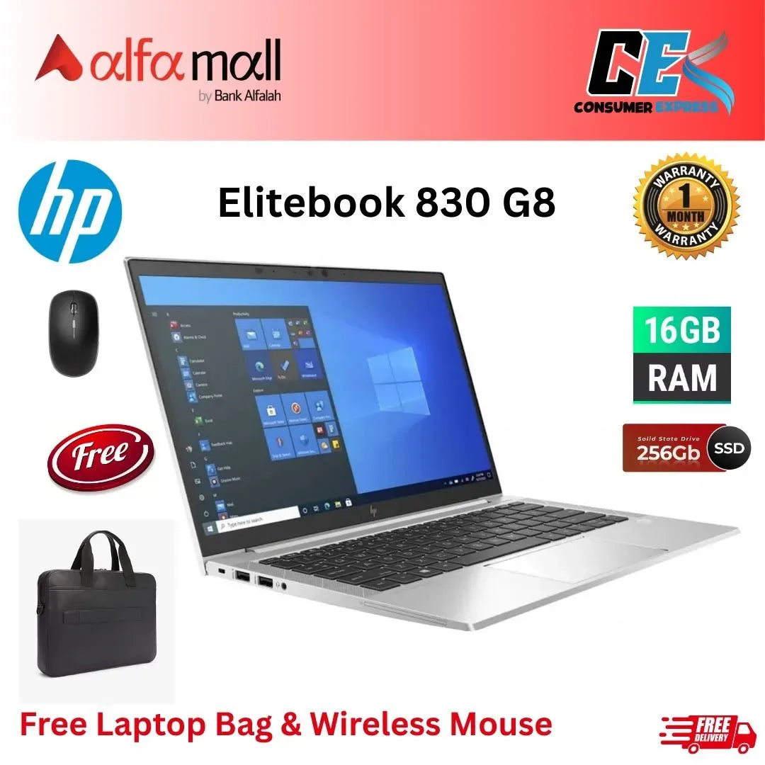 HP EliteBook 830 G8 |Core i5-1135G7, 256GB SSD, 16GB RAM, 13.3 Inch Display, Free Bag & Hp Wireless Mouse (Like New) - (0% Markup upto 6 Months)