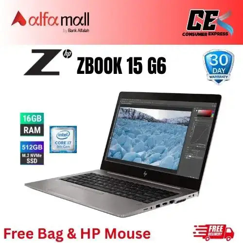 HP Zbook 15 G6 | Core i7 9th Gen, 16GB Ram, 512GB SSD, NVIDIA QUADRO T2000 4GB Graphic Card, 15.6 Inch Display (Like new) Free Bag & HP Wireless Mouse (0% Markup upto 6 Months)