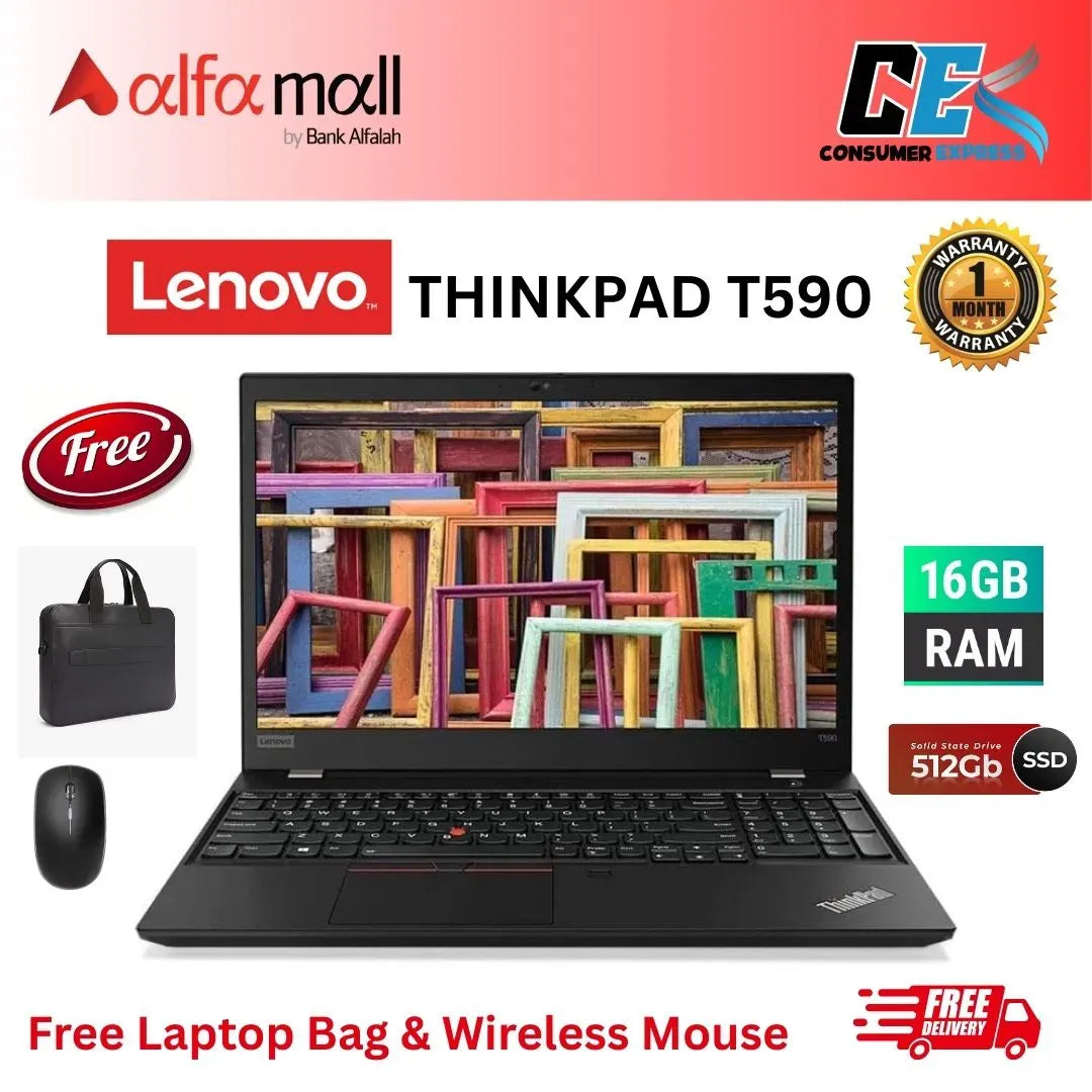 Lenovo ThinkPad T590|Intel Core i7-8665U, 16GB RAM, 512GB SSD, 15.6Inch FHD Display, Free Bag & Hp Wireless Mouse (Like New) - (0% Markup upto 6 Months)