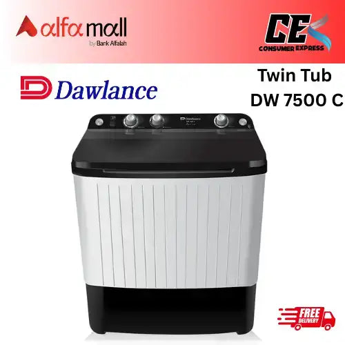 Dawlance Washing Machine Twin Tub DW 7500 C 10KG Capacity (Latest Model) (0% Markup Upto 6 Months)