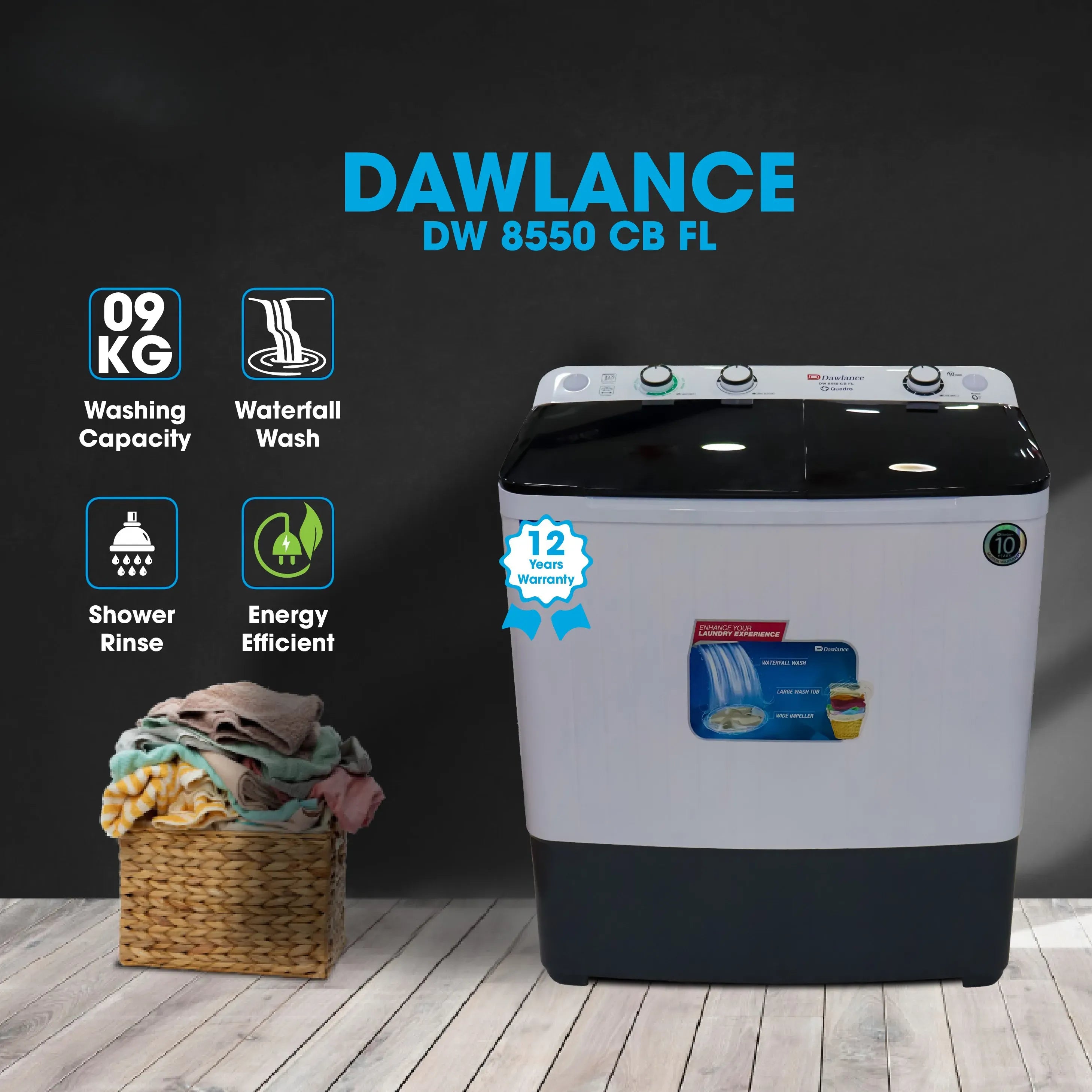 Dawlance Washing Machine Twin Tub DW 8550 CB FL 10KG (0% Markup Upto 6 Months)