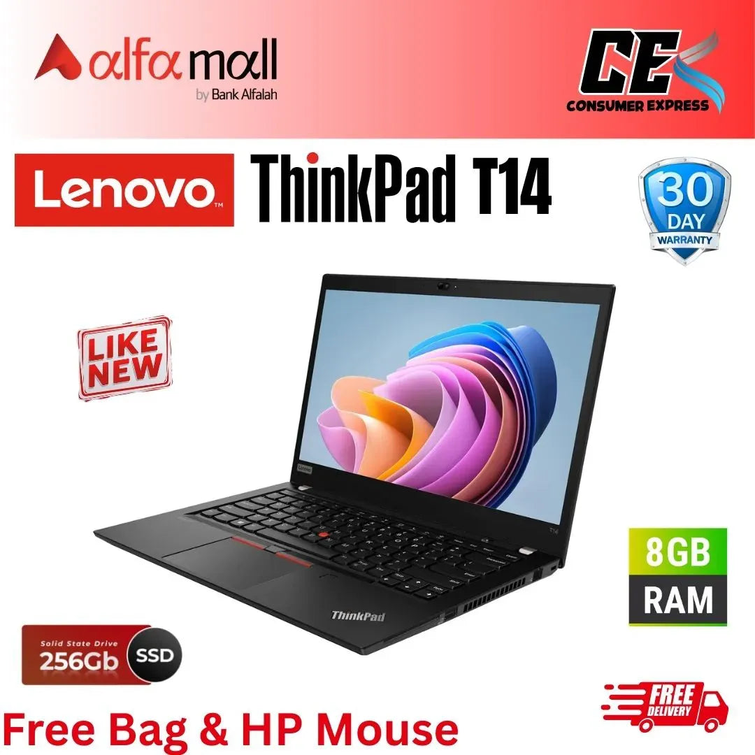 Lenovo ThinkPad T14 Gen 1 | Intel Core I5-10310U, 8GB RAM,256GB SSD,14 Inch FHD IPS Display,, Free Bag & Mouse (Like New) (0% Markup Upto 6 Months)